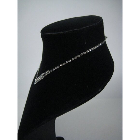 Vintage Prong Set Rhinestone V Shaped Necklace Silvertone Multi Strand 15 inch - Picture 8 of 10